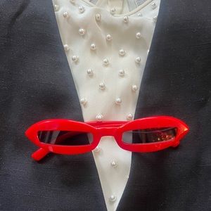 Red Slim Cats Eye Minimalist Sunglasses